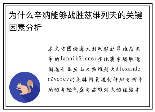 为什么辛纳能够战胜兹维列夫的关键因素分析