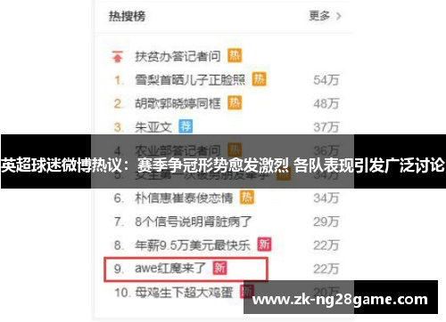 英超球迷微博热议：赛季争冠形势愈发激烈 各队表现引发广泛讨论